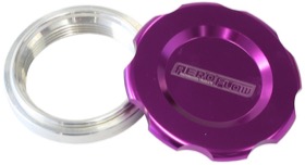 <strong>Low Profile Billet Aluminium Filler Cap & Bung</strong><br />2" Female weld-on bung, includes Buna N & EPR O-rings. Purple Cap

