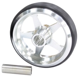 <strong>Billet Aluminium Wheelie Bar Wheel</strong> <br />With option to use 3/8 to 1/2" through bolt, Natural Finish.
