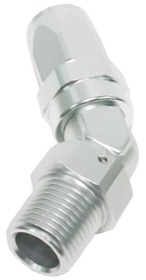 <strong>Male NPT Taper Swivel 45° Hose End 1/4" to -8AN</strong><br /> Silver Finish. Suit 100 & 450 Series Hose
